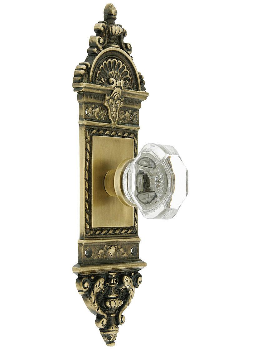 Solid Brass European Style Door Set with Octagonal Crystal Knobs Antique Brass.